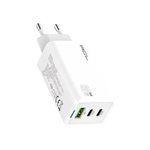 ACL AC-100 GAN 65W Led Işıklı Şarj Başlığı | 1x USB-A 2x USB-C