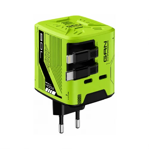 ACL AC-122 Type-C | Lightning Makaralı Kablolu 2 x Type-C Çıkışlı PD 40W GAN Şarj Adaptörü