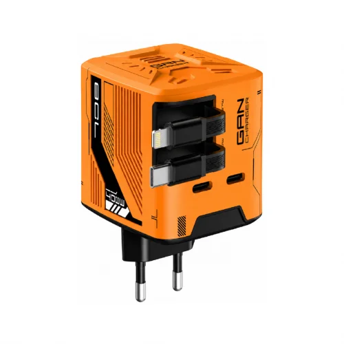 ACL AC-122 Type-C | Lightning Makaralı Kablolu 2 x Type-C Çıkışlı PD 40W GAN Şarj Adaptörü