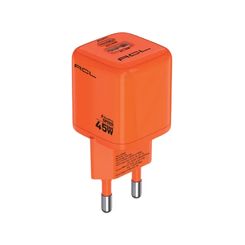 ACL AC-124 GAN 45W PD Çıkışlı Şarj Başlığı | 1x USB-A 1x USB-C