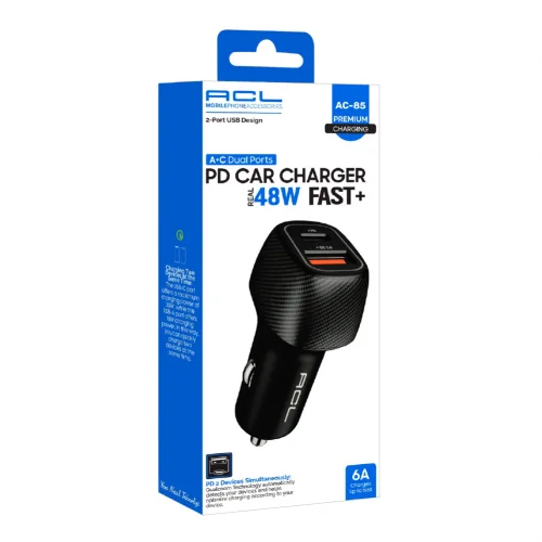 ACL AC-85 48W 6A PD Hızlı Araç Şarj Başlık | 1xUSB-C  1xUSB-A QC 3.0