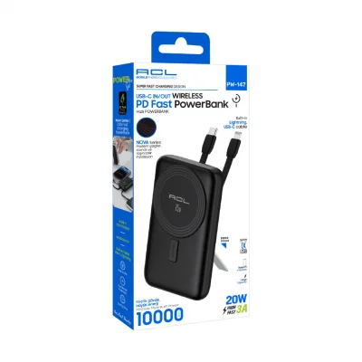 ACL PW-147 10000 mAh 15W Kablosuz Şarj Özellikli | 20W 3A Type-C | Lightning Kablolu Standlı Powerbank
