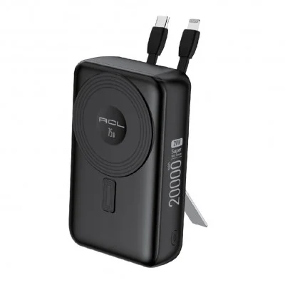 ACL PW-148 20000 mAh 15W Kablosuz Şarj Özellikli | 22.5W 3A Type-C | Lightning Kablolu Metal Standlı Powerbank