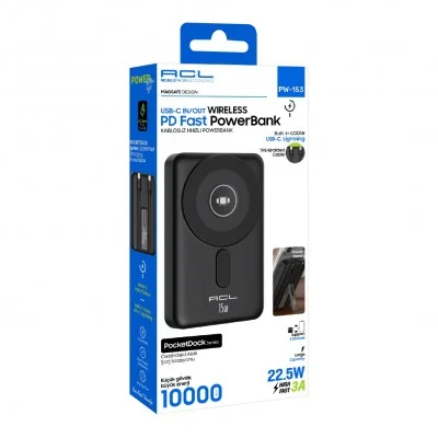 ACL PW-153 10000 mAh 15W Kablosuz Şarj Özellikli | 22.5W 3A Type-C | Lightning Kablolu Standlı Powerbank