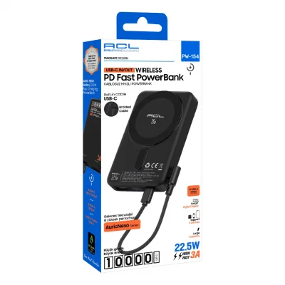 ACL PW-154 10000 Mah Type-C In-Out PD Kablolu 22.5W 3A Powerbank | 15W Kablosuz Şarj | LCD Gösterge