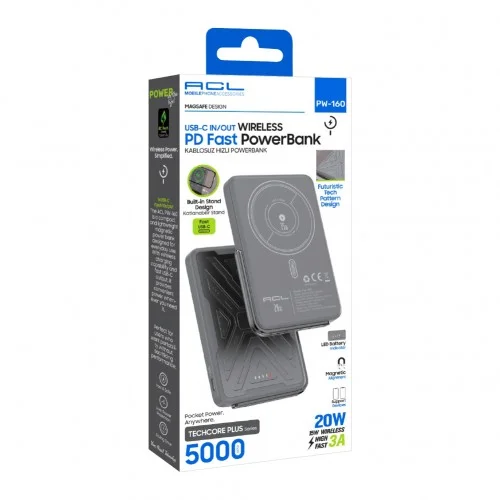 ACL PW-160 5000 20W 3A | Kablosuz Powerbank | Katlanabilir Standlı