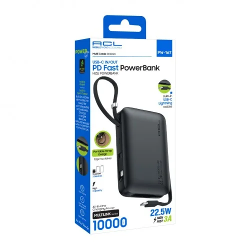 ACL PW-167 10000 mAh 22.5W 3A | Type-C ve Lightning Kablolu Powerbank