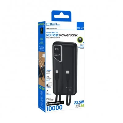 Acl PW-169 10000 Mah 22.5W 3A Powerbank | LCD Göstergeli | Kablolu