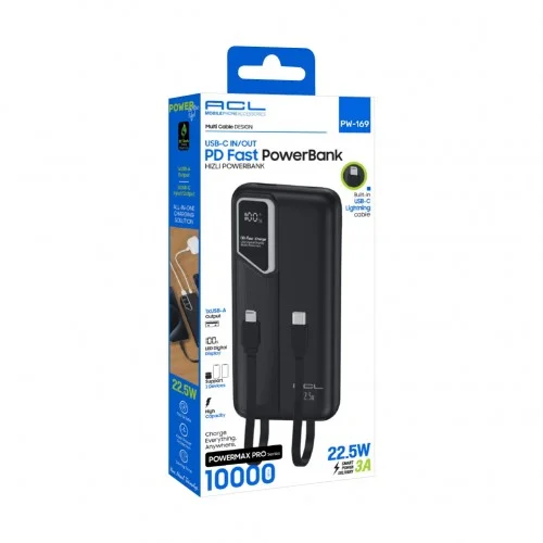 Acl PW-169 10000 Mah 22.5W 3A Powerbank | LCD Göstergeli | Kablolu