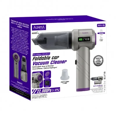 Auhma AHV-06 Şarjlı Katlanabilir 3 Kademeli Araç ve Ev Süpürgesi | Toz Toplayıcı | 22000PA