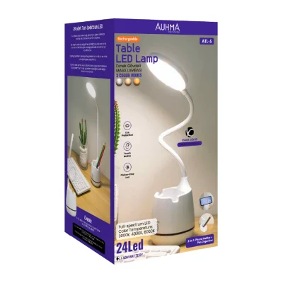 Auhma ATL-5 Dokunmatik LED Masa Lambası | Esnek Gövde | Şarj Edilebilir | 3 Ton Işık
