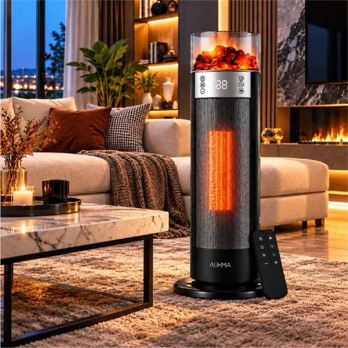 Auhma AT3H Şömine Efektli Kule Tipi Elektrikli Isıtıcı | Uzaktan Kumandalı | 2000W | Zamanlayıcılı | Ilık Rüzgar | Dokunmatik Ekran