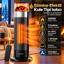 Auhma AT3H Şömine Efektli Kule Tipi Elektrikli Isıtıcı | Uzaktan Kumandalı | 2000W | Zamanlayıcılı | Ilık Rüzgar | Dokunmatik Ekran