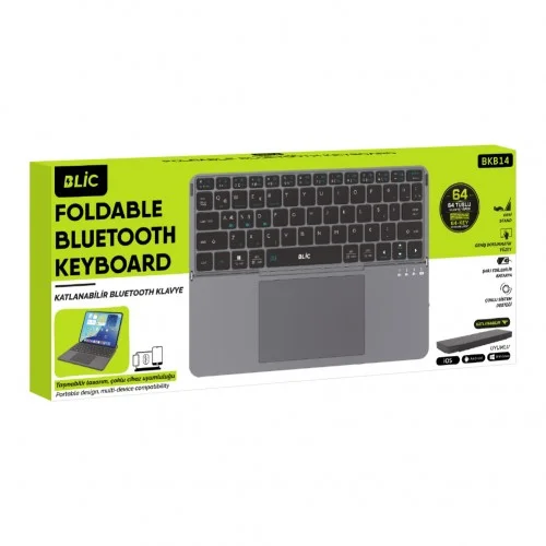 Blic BKB14 Standlı Katlanabilir Şarjlı Klavye | Tablet Telefon Notebook Uyumlu