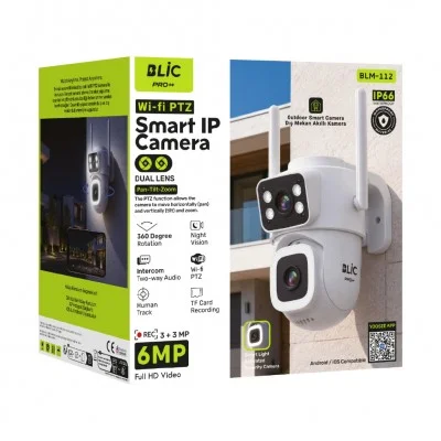 Blic BLM-112 WiFi PTZ Akıllı IP Kamera | 6MP FHD | Çift Lens | IP66 Su Geçirmez