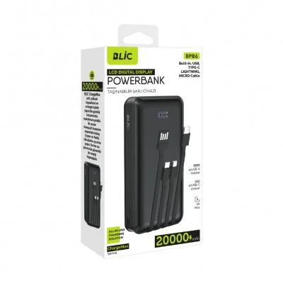 Blic BPB6 20000 Mah 4lü Kablolu LCD Göstergeli Powerbank