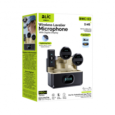 Blic BWC-03 Lighning Girişli LCD Göstergeli 2.4G Kablosuz İkili Yaka Mikrofonu