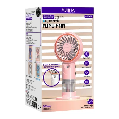 Auhma AUFN07 Şarjlı 3 Kademeli Su Hazneli Spreyli Mini El Fanı | 500mAh | Koku Eklenebilir