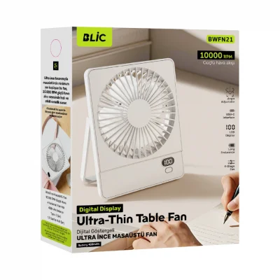 Blic Bwfn21 Şarjlı 4 Kademeli LCD Göstergeli Standlı Masaüstü Fan | 400mAh | 10.000 Rpm