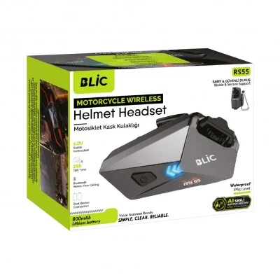 Blic RS55 Kask Kulaklığı Intercom Sistemi | IP65 Suya Dayanıklılık | 25 Saat Konuşma | Ai Desteği