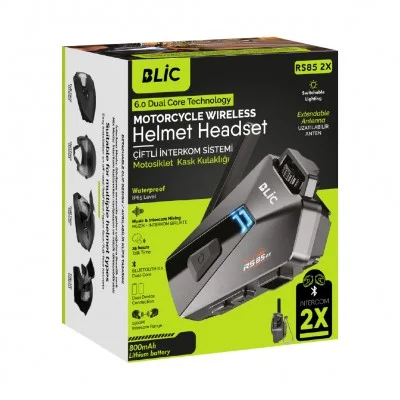Blic RS85 2X Kask Kulaklığı Intercom Sistemi | IP65 Suya Dayanıklılık | 25 Saat Konuşma | Ai Desteği | Çift Yönlü İnterkom