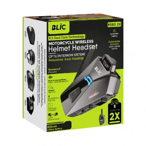 Blic RS85 2X Kask Kulaklığı Intercom Sistemi | IP65 Suya Dayanıklılık | 25 Saat Konuşma | Ai Desteği | Çift Yönlü İnterkom