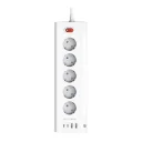 Fulltech FTR-26 Gece Lambalı Termal Akım Korumalı Priz | 5xPriz 2xUSB 2xPD | 2m Kablo