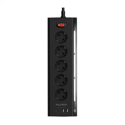 Fulltech FTR-26 Gece Lambalı Termal Akım Korumalı Priz | 5xPriz 2xUSB 2xPD | 2m Kablo