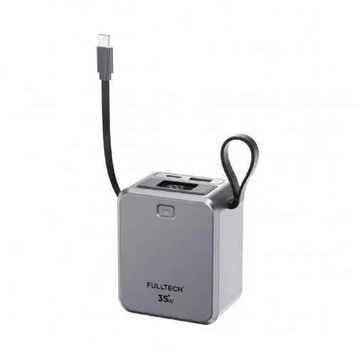 Fulltech FP32 10000 mAh 35W Hızlı Powerbank | LCD Ekran | Makaralı Type-C Kablo