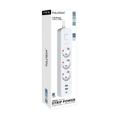 Fulltech FTR16 Termal Akım Korumalı 3lü Priz | 2x Usb 1x Type-C