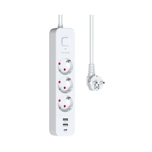 Fulltech FTR16 Termal Akım Korumalı 3lü Priz | 2x Usb 1x Type-C