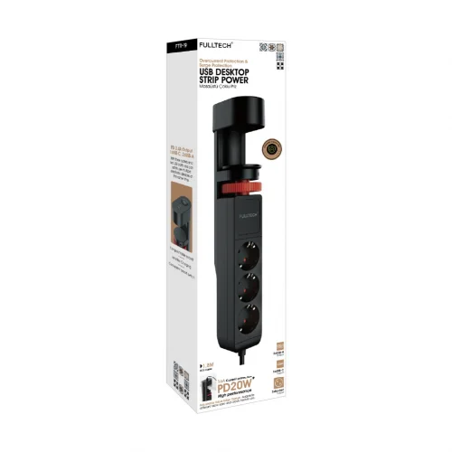 Fulltech FTR19 Termal Akım Korumalı 3lü Priz | 2x Usb 1x Type-C