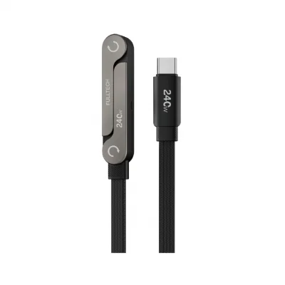 Fulltech FC161 Type-C PD 5A 240W Örgülü Yassı Data Şarj Kablosu | Akıllı Çip | Katlanabilir Stand