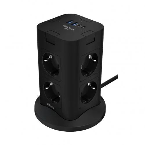 Fulltech FTR-29 Power Tower | Çoklu Priz Kulesi | 8xPriz | 2xUSB-A | 2xUSB-C | 2m Kablo