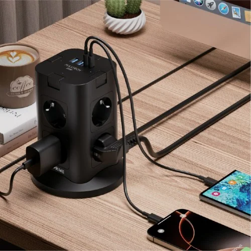 Fulltech FTR-29 Power Tower | Çoklu Priz Kulesi | 8xPriz | 2xUSB-A | 2xUSB-C | 2m Kablo