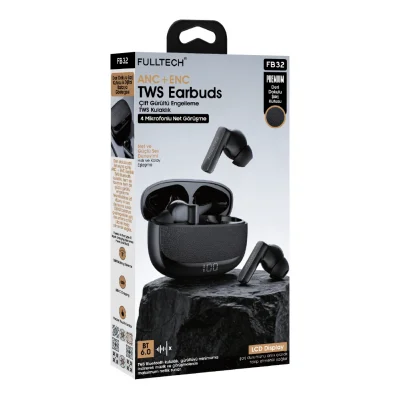 Fulltech FB32 TWS 4 Mikrofonlu Bluetooth Kulaklık | ANC ENC | Deri Dokulu Kutu