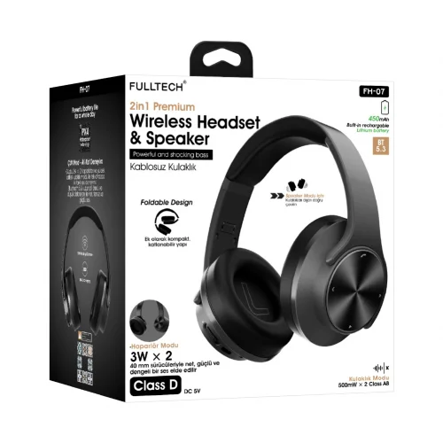 Fulltech FH-07 Kulak Üstü Bluetooh Kulaklık | 2 x 3W Speaker | 450 mAh Batarya