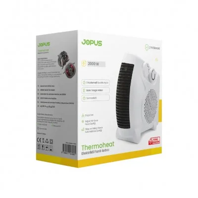 Jopus 2000W Elektrikli Fanlı Yatay ve Dikey Isıtıcı | Termostatlı | 3 Kademe | 25 m² Alan Kapasitesi