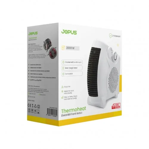 Jopus 2000W Elektrikli Fanlı Yatay ve Dikey Isıtıcı | Termostatlı | 3 Kademe | 25 m² Alan Kapasitesi