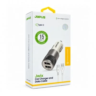 Jopus Jwix 15W Çift Usb Oto Şarj Aleti | Type-C Kablolu