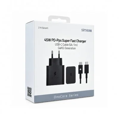 Simex SPS18 45W Hızlı Şarj Aleti | 5A Type-C PD Kablo