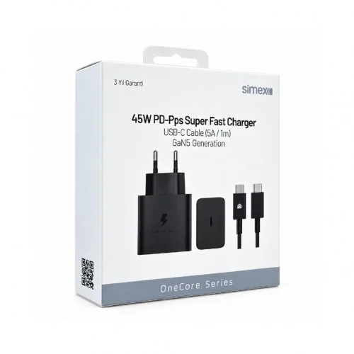 Simex SPS18 45W Hızlı Şarj Aleti | 5A Type-C PD Kablo