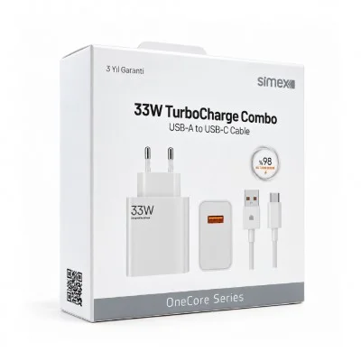 Simex SPS19 33W Turbo Şarj Aleti | Type-C Kablo | Saniye Gösterir