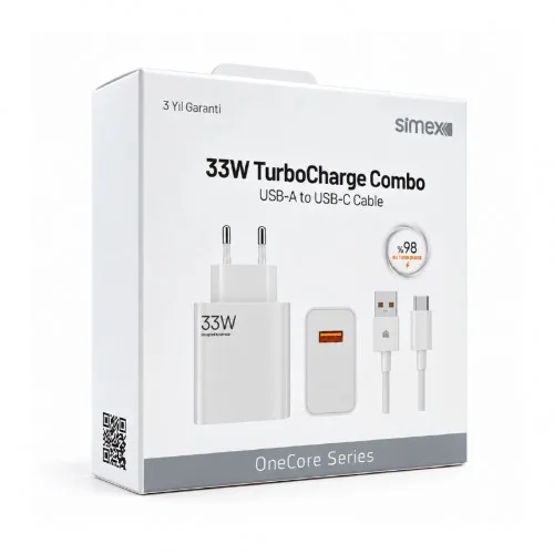 Simex SPS19 33W Turbo Şarj Aleti | Type-C Kablo | Saniye Gösterir