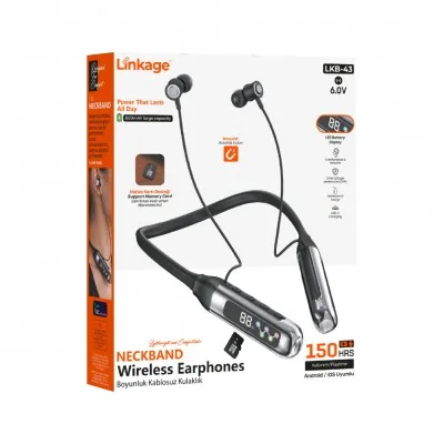 Linkage LKB-43 Boyun Askılı LCD Göstergeli Bluetooth Kulaklık | 600 Saat Kullanım | SD Kart Yuvası