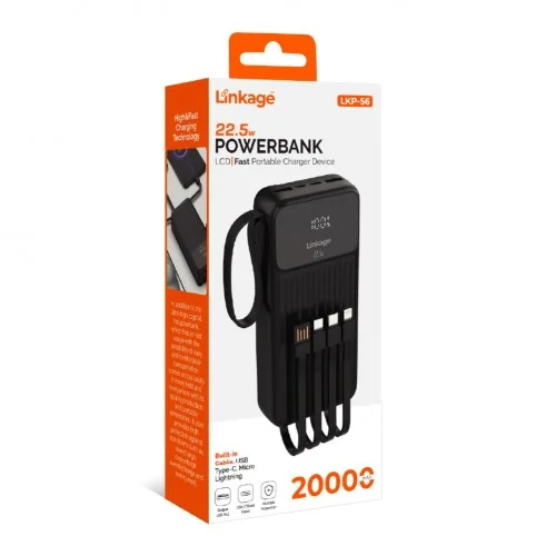 Linkage LKP-56 20000 mAh 22.5W LCD Göstergeli Kendinden Kablolu Powerbank