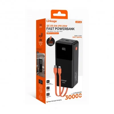 Linkage LKP-66 30000 Mah 22.5W Type-C | Lightning Kablolu Powerbank | LCD Gösterge