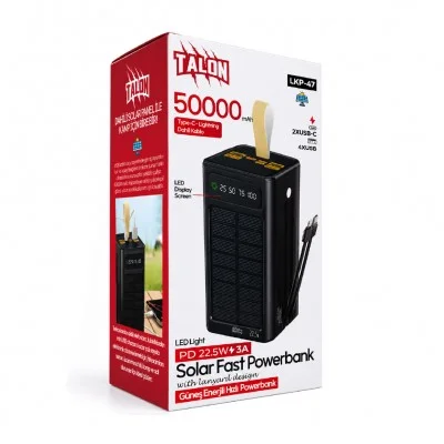 Talon LKP-47 50000 mAh 22.5W Güneş Enerjili Powerbank | Kamp Işığı
