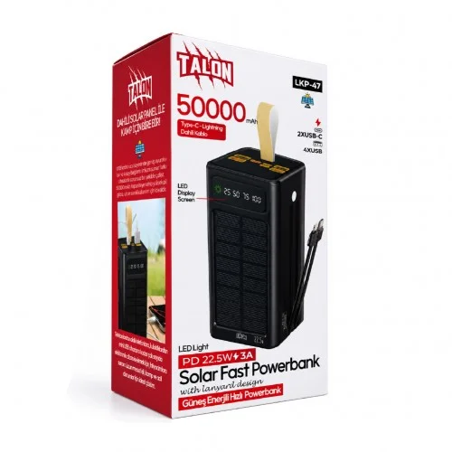 Talon LKP-47 50000 mAh 22.5W Güneş Enerjili Powerbank | Kamp Işığı
