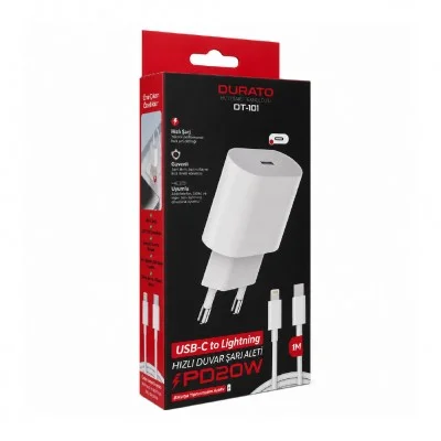 Durato DT-101 Type-C Çıkışlı | Lightning Kablolu 20W Pd Ev Şarj Aleti